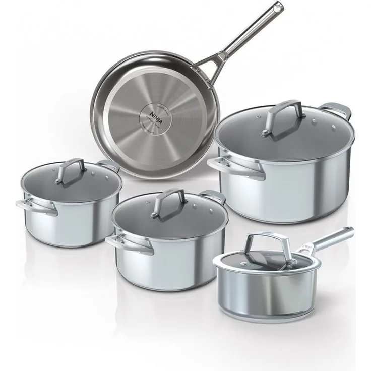 NINJA Topf- und Pfannen-Set 5tlg. Zerostick Edelstahl (Pfanne 16cm,24cm,Töpfe 16cm,18cm,20cm)