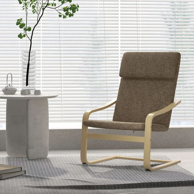 Wohnora-Sessel mit Kopfstütze und Armlehnen, Bezug in Leinenoptik, Holzgestell, Braun + Natur,H 980cm x T 650cm x B 790cm – Bild 3