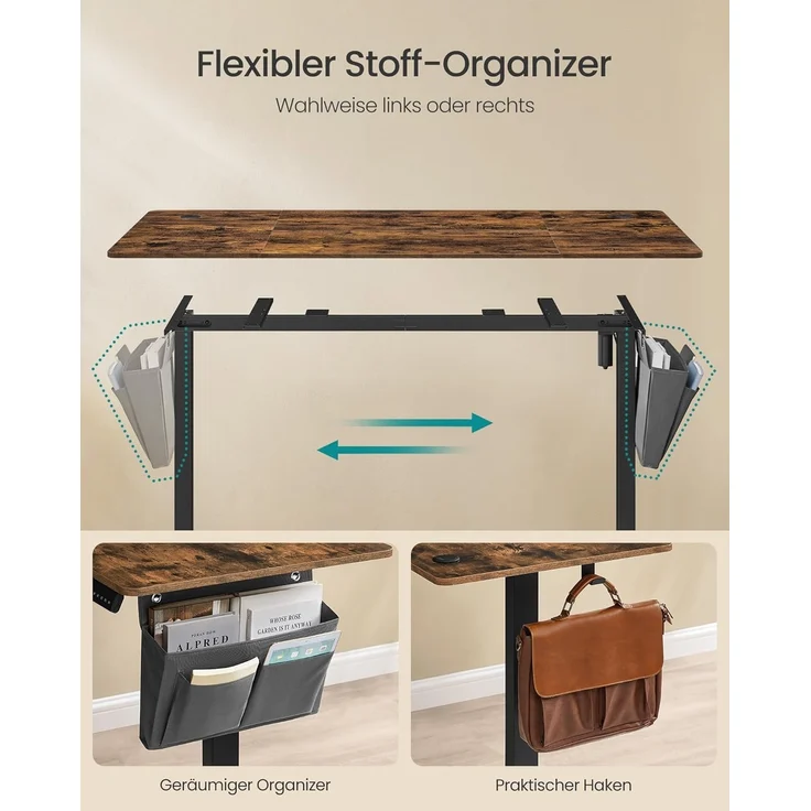 Songmics Höhenverstellbarer Schreibtisch elektrisch, 70x160 x (72-120) cm, Verstellbarer Tisch, Memory-Funktion für 4 Höhen, für Homeoffice, Arbeitszimmer, vintagebraun-tintenschwarz LSD136K01 – Bild 6