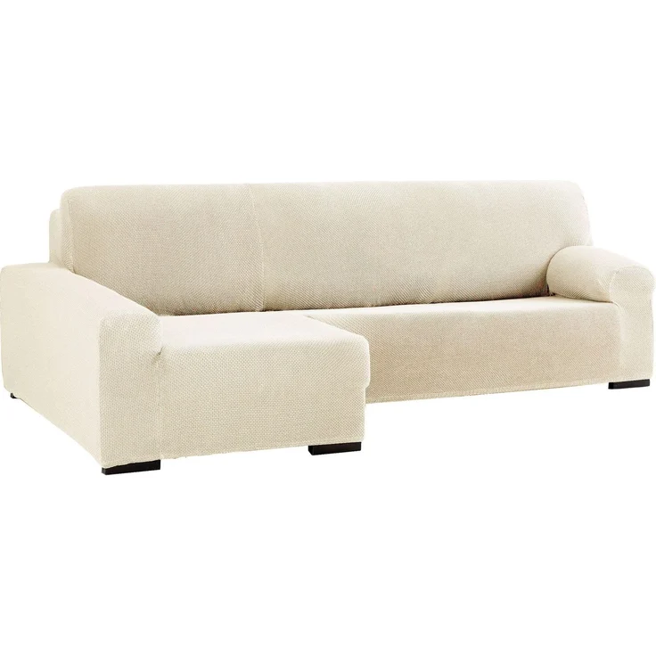ECOMMERC3 Bielastischer Sofabezug für Chaiselongue-Sofa, mit langem Arm Links – Sofabezug für Chaiselongue, Farbe Ecru, anpassbar an alle Modelle – Sofabezug, anpassbar, aus Schaumstoff