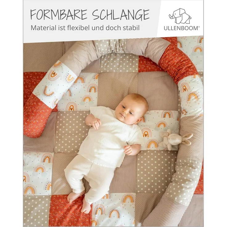 ULLENBOOM ® Baby Kuschelschlange 400x13 cm Regenbogen (Made in EU) - Kuschelschnecke in vielen Farben und Größen, Bezug: 100% OEKO-TEX Baumwolle, Nackenrolle – Bild 5
