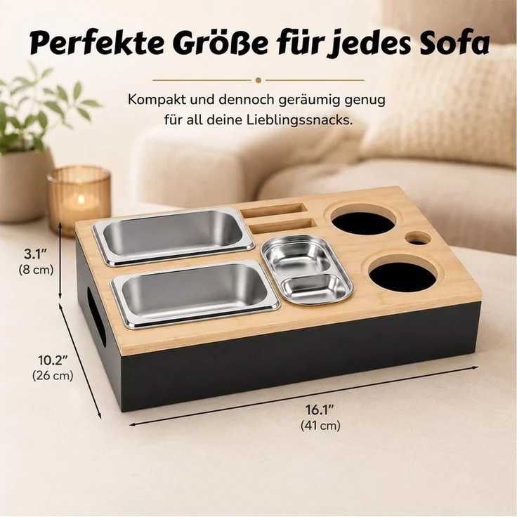 BlingBin Tabletttisch Sofa Tablett, Couchbar Snackbox, Mit Snackschalen Aus Edelstahl (1er Set, 1-St, 1 Stück), Couch Tablett für Wohnzimmer Schlafzimmer Garten Camping – Bild 2