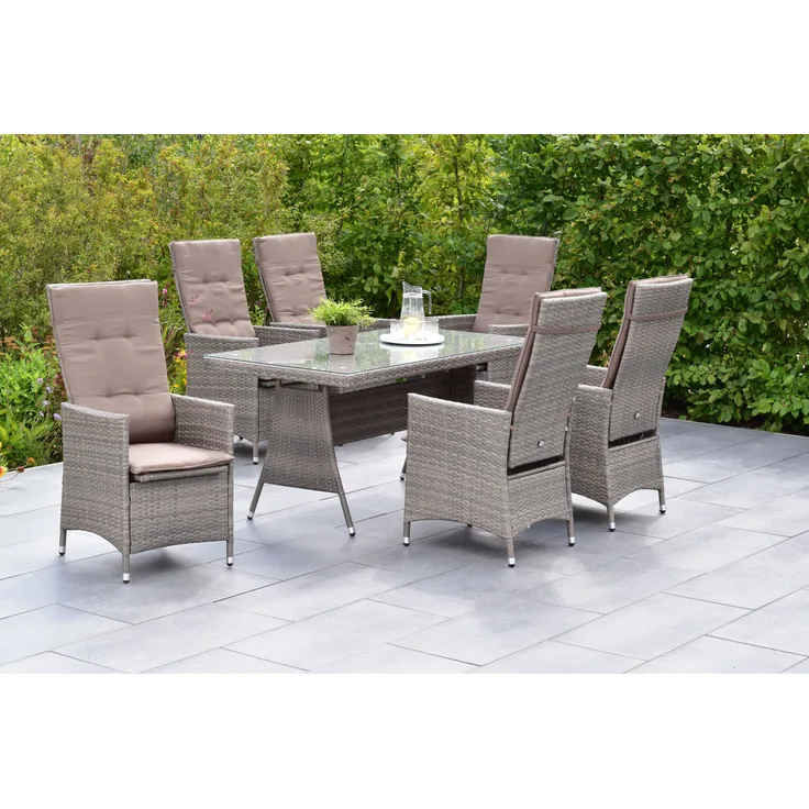 Palma Gartenmöbel Set 13tlg, 6 Sessel, 6 Auflagen, Tisch 150 x 80 cm