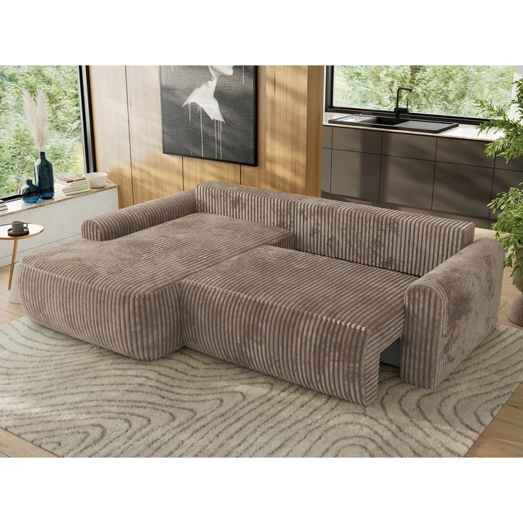Ecksofa, L-förmiges, lose Kissen, DL-Schlaffunktion, (H 100 x T 187 x B 273 cm) - CUBO L - Cord Braun - linke Seite – Bild 4