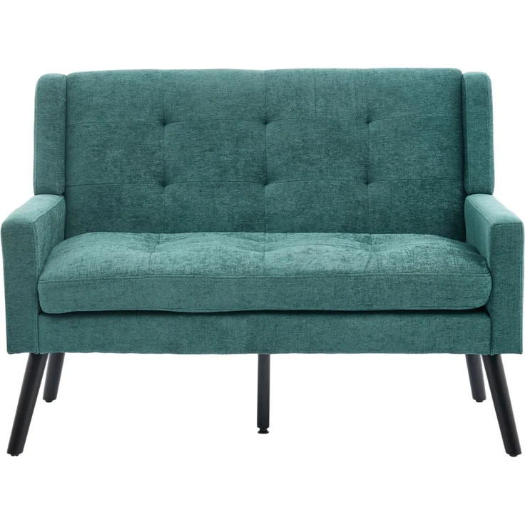 LVHOM 2-Sitzer Sofa aus Leinenstoff mit Knopfsteppung, Loveseat mit hochdichter Schaumstoffpolsterung und Massivholzbeinen, Stoffsofa für Wohnzimmer & Büro, bis 260kg, Grün – Bild 2