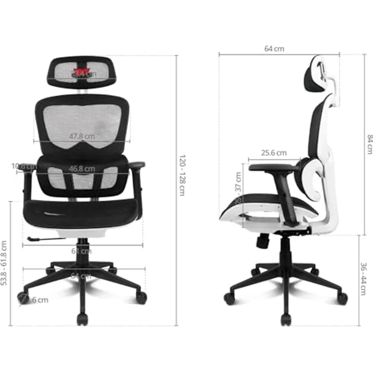 DRIFT GAMING DRAIR200 - Professioneller Gaming Chair, hochwertiges Mesh und verstärktes Polymer, 2D verstellbare gepolsterte Armlehnen, Klasse 4 Kolben, drehbar, neigbar, weiß/schwarz/rot. – Bild 3