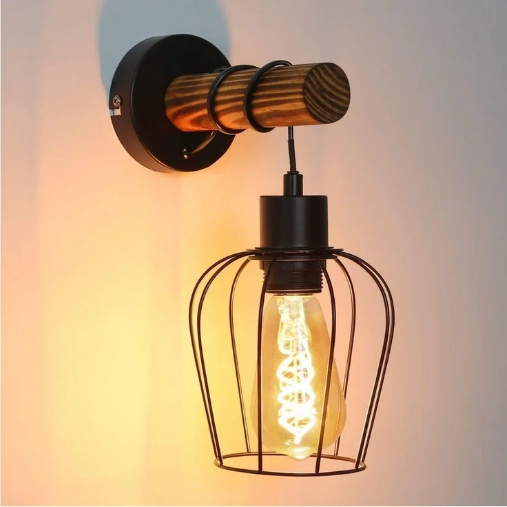 Nettlife Wandleuchte Holz Innen Wandlampe Vintage mit Schalter, mit Schalter, LED wechselbar, für Schlafzimmer Wohnzimmer Flur ein wunderbares Weihnachtsgeschenk – Bild 5