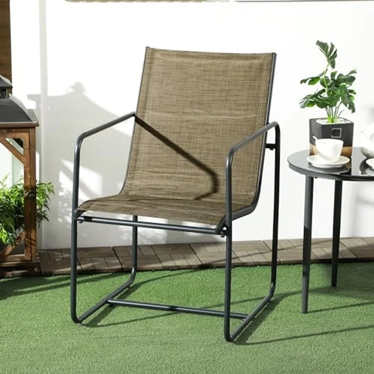 Outsunny Gartenstühle 2er-Set, Gartensessel Set mit Armlehne, Terrassenstuhl, Balkonstuhl, Mesh, Stahl, Braun, 54 x 66,5 x 88 cm – Bild 7