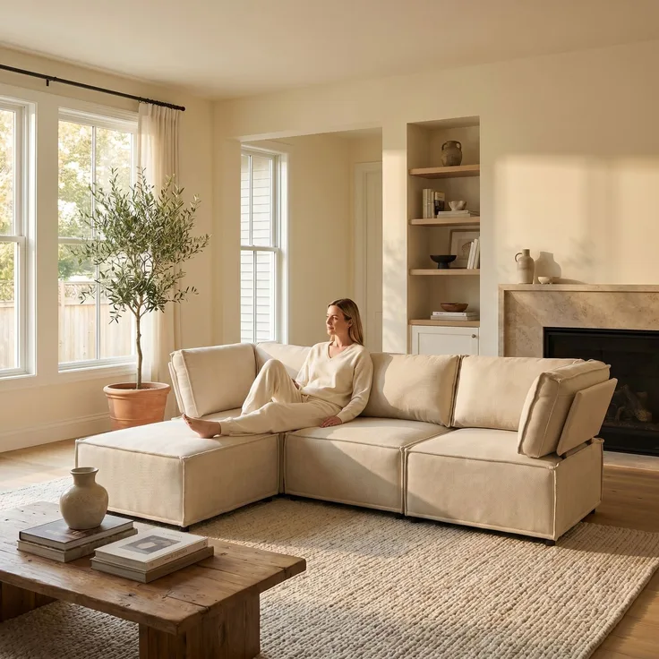 ZUBALIYA Schlafsofa, modular aufgebaut, mit Schaumstoffpolsterung, für Wohnzimmer und Apartments, mit stabilem Untergestell, Beige