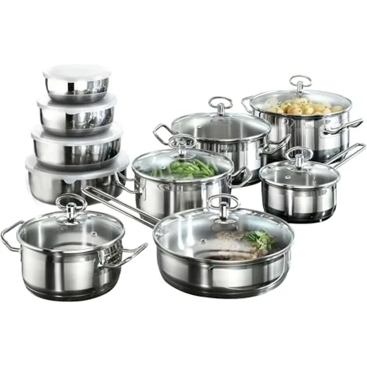 Karcher Topf-Set Kochtopfset Jasmin, Edelstahl (20-tlg), inkl. Glasdeckel und Edelstahl Schüssel Set, Induktion