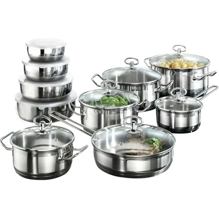 Karcher Topf-Set Kochtopfset Jasmin, Edelstahl (20-tlg), inkl. Glasdeckel und Edelstahl Schüssel Set, Induktion – Bild 1