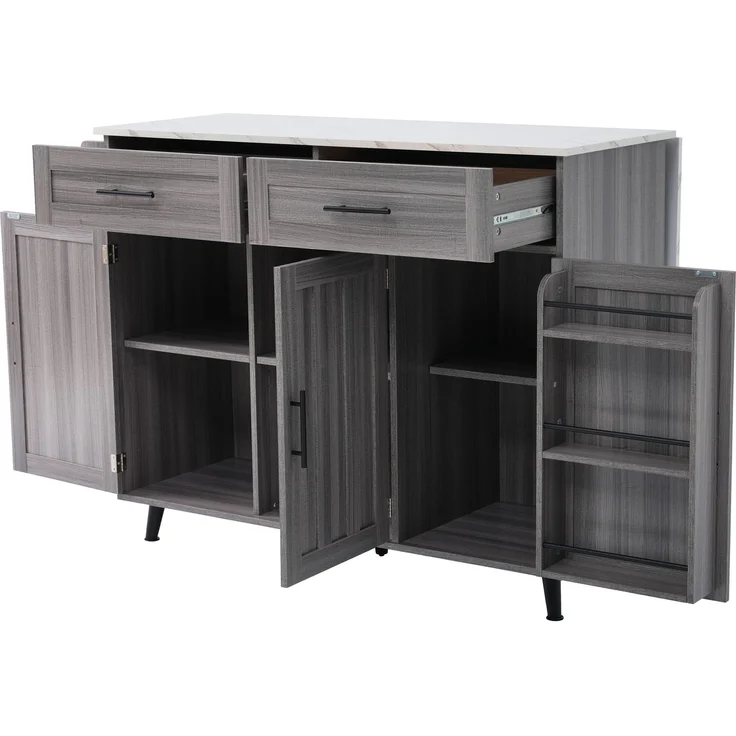 Küchenwagen aus MDF mit ausklappbarer Arbeitsplatte, 129x46x91,5 cm, Grau/Weiß – Bild 5