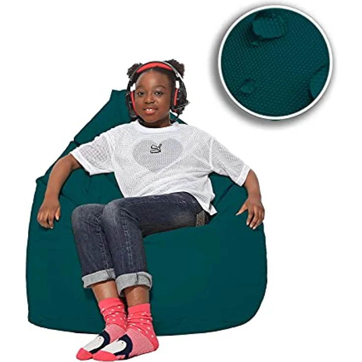 HomeIdeal - Sitzsack XXL Bodenkissen für Erwachsene & Kinder - Geeignet für Gaming oder Entspannen - Indoor wie Outdoor da er Wasserfest ist - mit EPS Perlen, Farbe:Petrol, Größe:XXL – Bild 9
