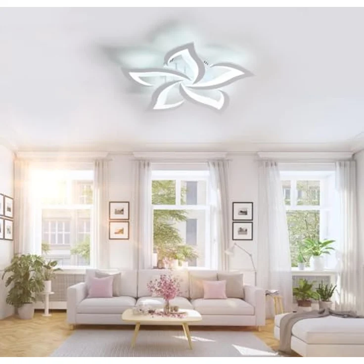 Comely Deckenlampe, LED Deckenleuchte 60W 6750lm, Kaltes Weiß 6500K Moderne Blütenblatt Design Deckenlampe für Wohnzimmer Küche Schlafzimmer Esszimmer, Dia 60cm – Bild 4