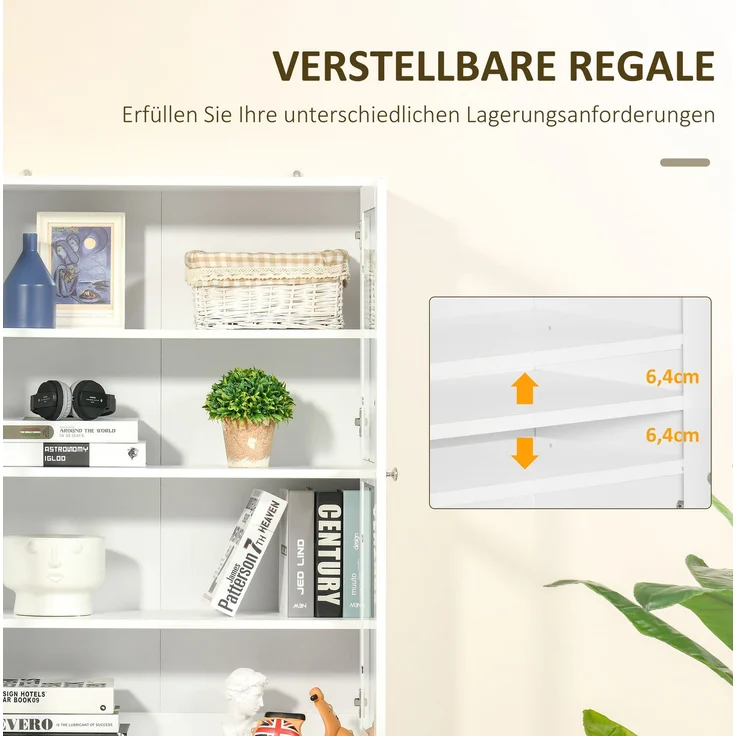 Bücherschrank 76 x 40 x 178,5 cm mit Glastüren und verstellbaren Einlegeböden – Weiß – Bild 5