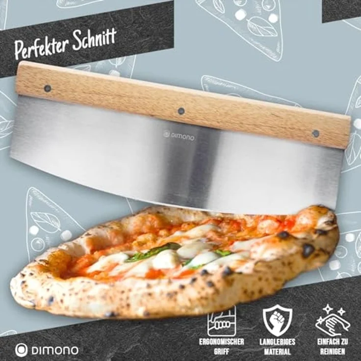 Dimono Pizzamesser DIMONO Profi Pizzamesser mit Holzgriff – Edelstahl Pizzaschneider Kräuter-Schneider Cutter mit Holz-Griff – Bild 2