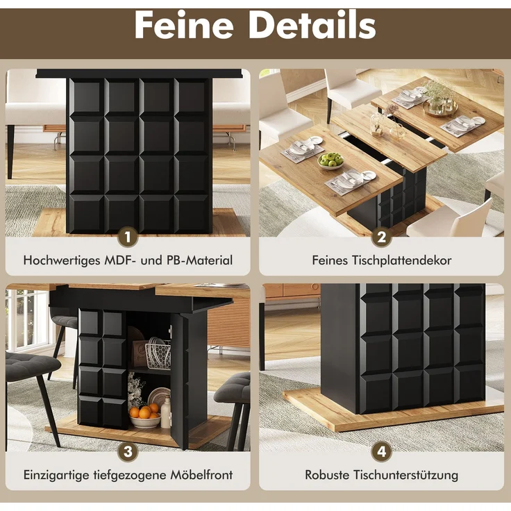 Abrihome Esstisch Ausziehtisch 110-140x80 cm für 4-6 Personen, Schwarz – Bild 6