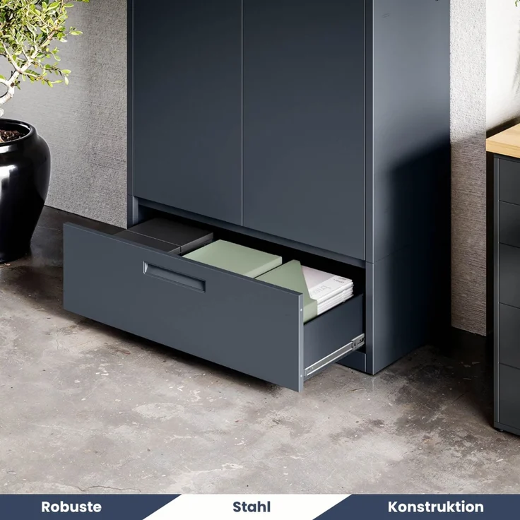 Metallschrank mit Einzel-Schublade RUEL - 195x90x40cm Anthrazit | Büroschrank Aktenschrank Stahlschrank Fachbodenschrank Werkstattschrank – Bild 4