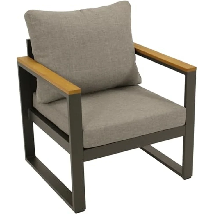 DEGAMO KAMPALA Diningsessel, Alu + Akazie, anthrazit/braun, 70cm – Bild 1