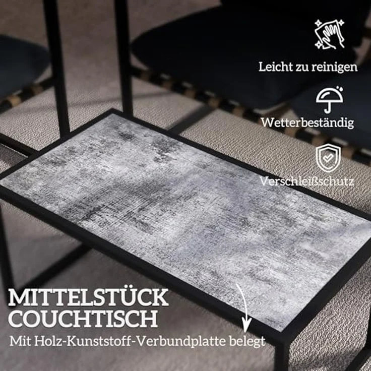 Outsunny Sitzgruppe mit 2er Sofa, 2 Sessel, Sitzkissen, Beistelltisch, Outdoor, (Stahl Gartenmöbel Set, 4-tlg, wetterfest Balkonmöbel-Set), für Garten Terrasse Balkon Grau – Bild 6