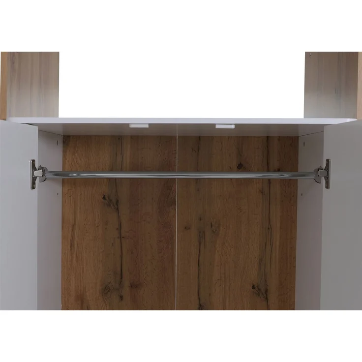 Schrank HWC-P43, Garderobenschrank Kleiderschrank Highboard 3 Türen MDF 200x120x55cm ~ Wotan-Eiche-Optik, weiß – Bild 4