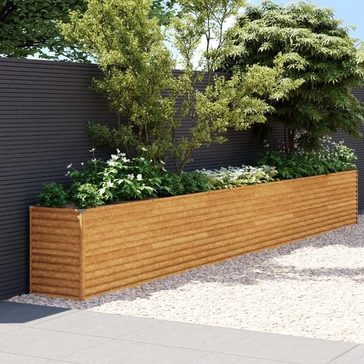DELUKE® Hochbeet aus Cortenstahl AKSEL unten offen Hochbeet Metall Pflanzenbeet Metall Gartenbeet Blumenbeet Beet hoch Frühbeet für Garten Gemüsebeet, 578x50x69cm – Bild 3