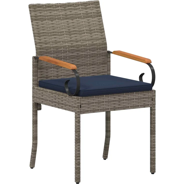 vidaXL Gartenstühle 4 Stk. Grau und Marineblau Poly-Rattan und Akazie 42025888 – Bild 4
