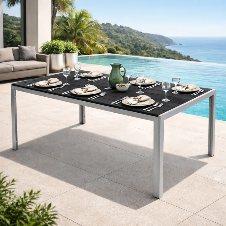 Alu Nonwood Gartentisch Esstisch Outdoortisch Silber/Schwarz 180x90cm