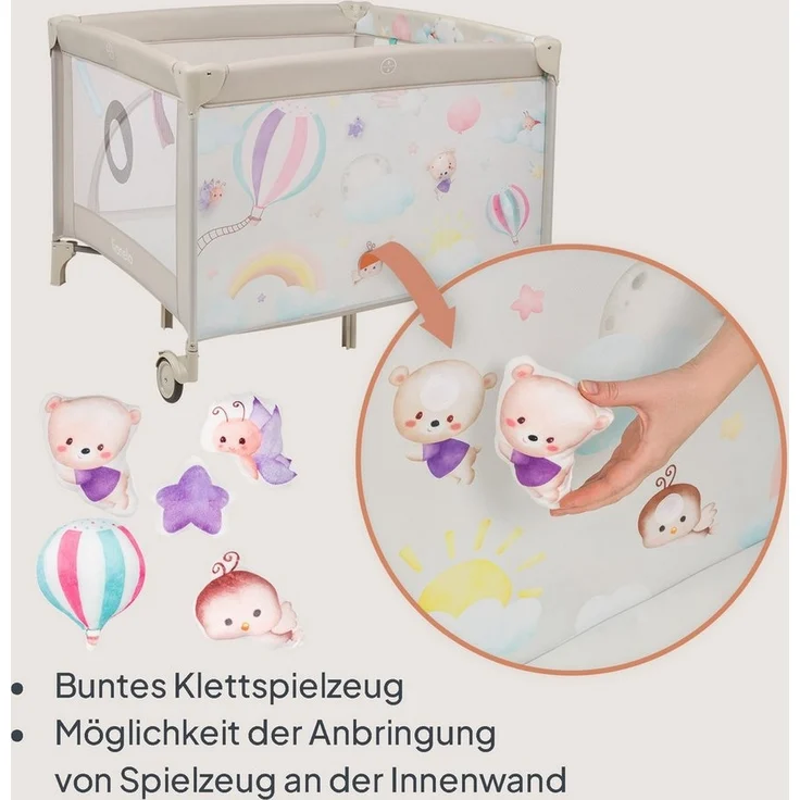 Lionelo 2-in-1 Laufstall und Reisebett mit Matratze für Babys Mille Plus bis 15 kg, 0–36 Monate, Seiteneinstieg, 3D-Matratze, 2 Rollen mit Bremse, Faltbar, Tragetasche, Graubeige – Bild 3