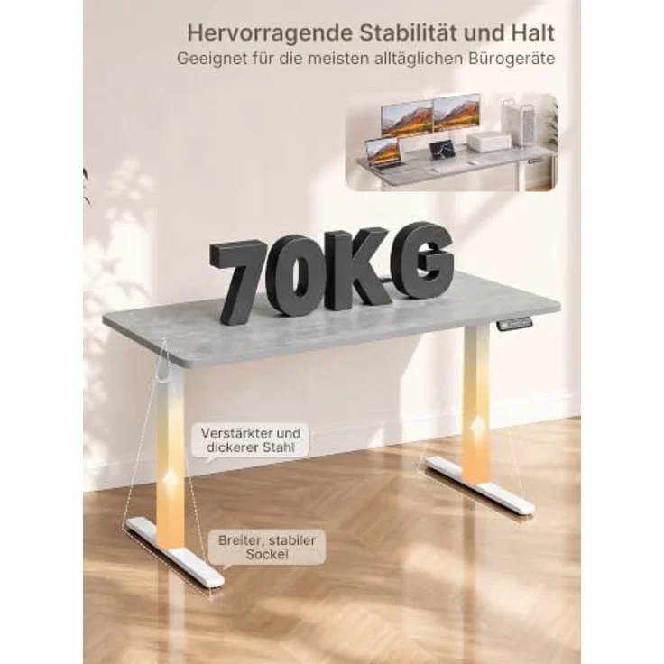 JUMMICO Höhenverstellbarer Schreibtisch 140x70 cm mit Steckdose | Schreibtisch Höhenverstellbar Elektrisch Stehtisch, Steh-Sitz Tisch, Bürotisch Computertisch für Home Office, Grau – Bild 5