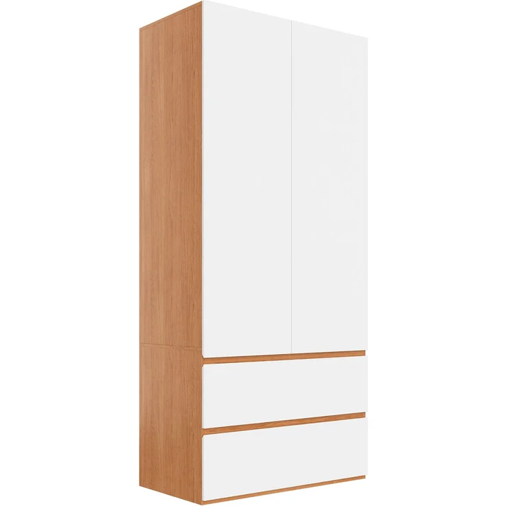 Kleiderschrank mit oberem Staufach, Garderobenschrank, 90 x 50 x 200 cm, mit 1 Kleiderstange, 2 Schubladen und 2 Türen, moderner Hochschrank für Schlafzimmer, Flur, Kinderzimmer oder Büro (Eiche/Weiß)--Weiß--90x50x200cm--YOUDENOVA – Bild 7