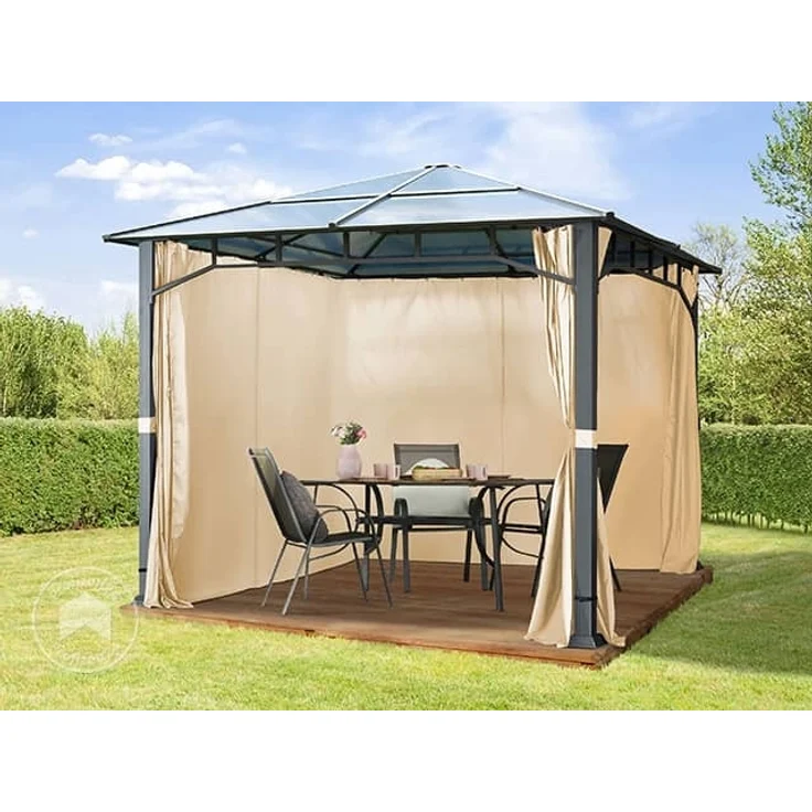 Gartenpavillon Hardtop Sunset Deluxe champagner, 3x3 m, Polycarbonat Dach 8mm Pavillon 4 Seitenteile ca. 9x9 cm Profil – Bild 2
