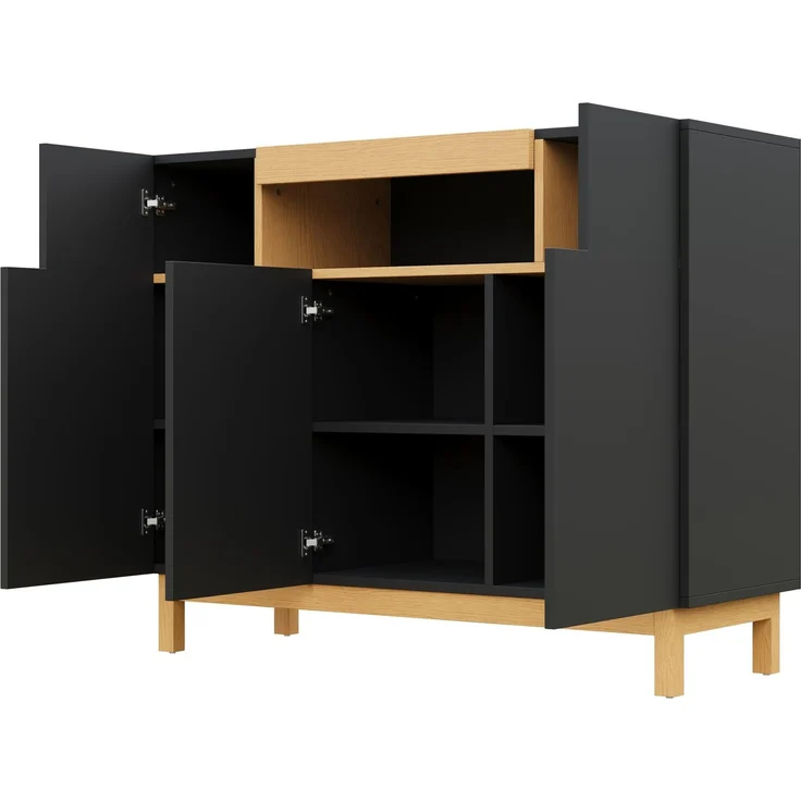 DESVIAE Sideboard mit 3 Türen und offenem Fach 120,5x96x42 cm Spanplatte Schwarz – Bild 8
