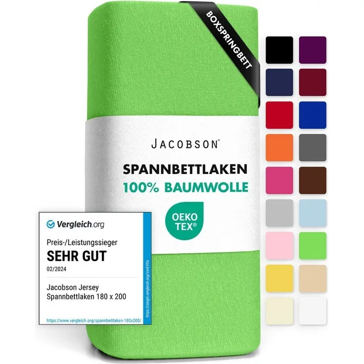 Jacobson Spannbettlaken BOXSPRING & ÜBERLÄNGE aus 100% Baumwolle, für hohe & lange Matratzen, Jersey Bettlaken 160 g/m², OEKO-TEX®
