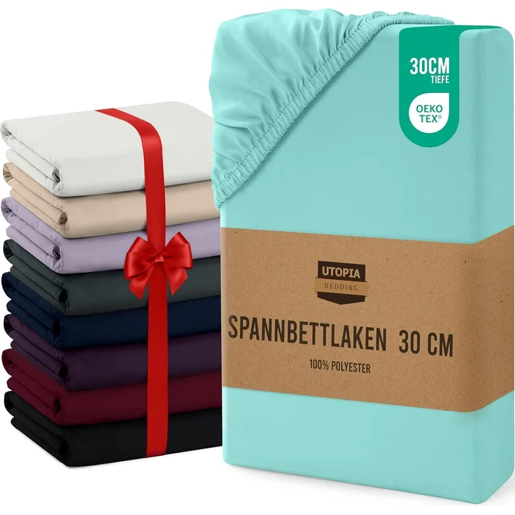Utopia Bedding - Spannbettlaken 180x200 cm Bis 30 cm - Spa Blau - Gebürstete Mikrofaser Spannbetttuch - Oeko Tex Standard 100 – Bild 1