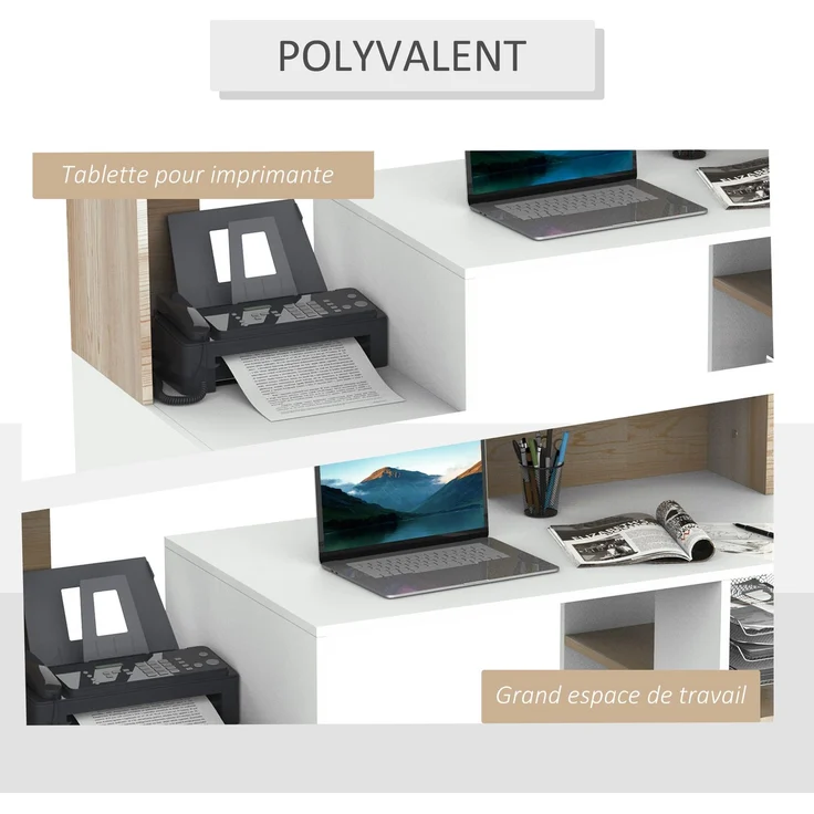 Computerschreibtisch mit 2 Schubladen, Schreibtisch mit Stauraum, 137 x 55 x 92 cm, offene Regale und Ablage – Bild 6