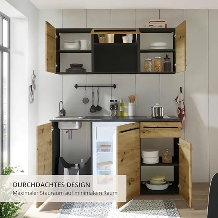 Bega BBK Küchenblock mit E-Geräten JAZZ SINGLE Z 160 - Küche in Artisan Eiche-Anthrazit – Bild 6