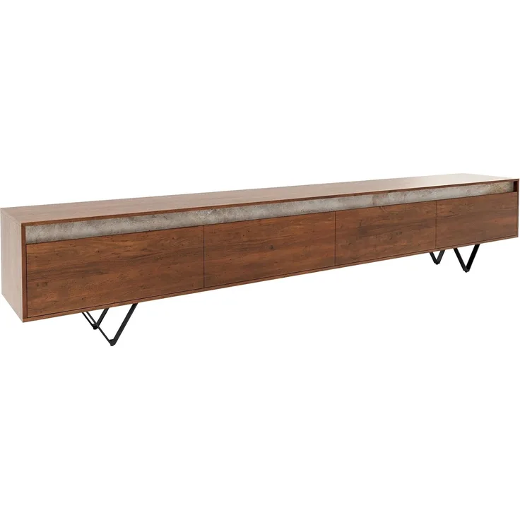 Lowboard Stonegrace 240 cm Akazie Braun Schiefer 4 Türen V-Fuß Schwarz