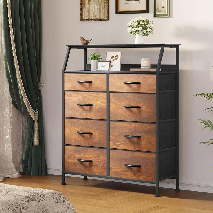 YITAHOME Kommode, Schrank, Aufbewahrungsschrank, 8 Schubladen aus Stoff mit Griffen, Aufbewahrungskommode, Gabardin aus verrottetem Holz – Bild 7