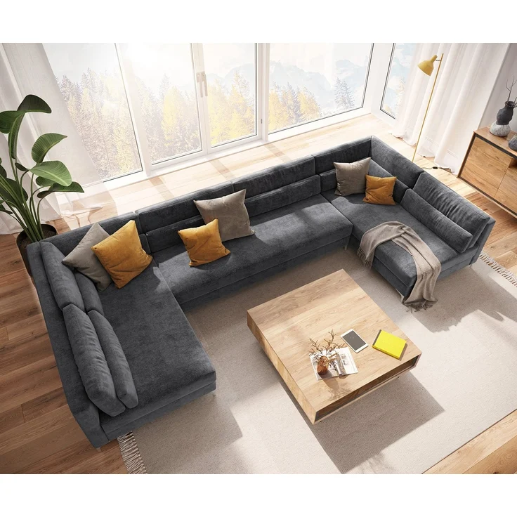 DELIFE Wohnlandschaft Elio, Mikrofaser Graphite 400x185 cm XL Wohnlandschaft – Bild 3