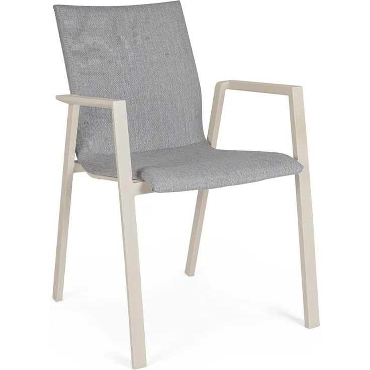 Gartenstuhl Enodo aus Aluminium, modern und stapelbar, gepolstert, beige Pelikan, Outdoor