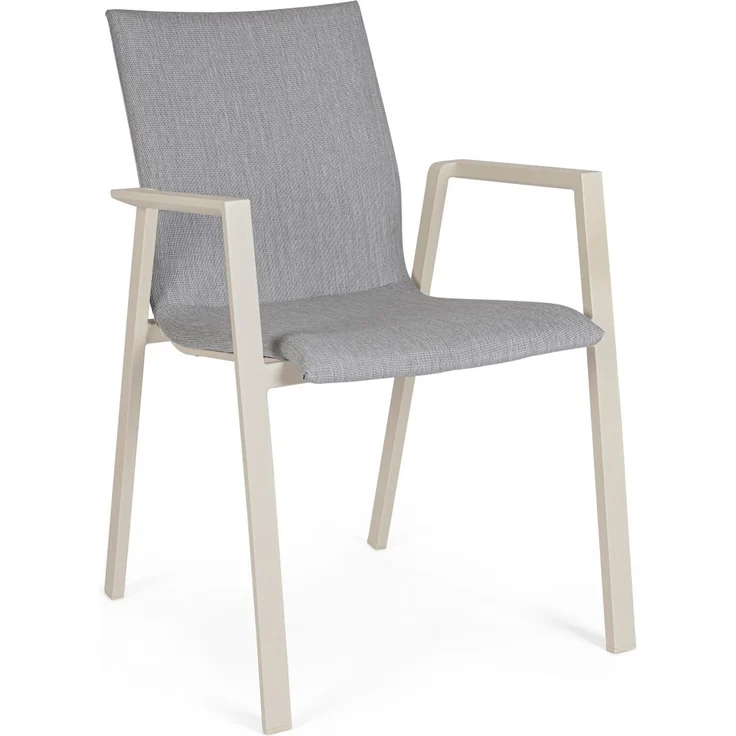 Gartenstuhl Enodo aus Aluminium, modern und stapelbar, gepolstert, beige Pelikan, Outdoor – Bild 1