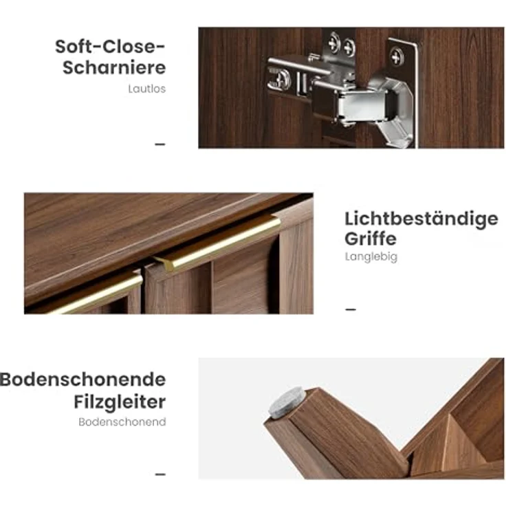 COLAMY Sideboard 150 cm Holz mit Stauraum – Modernes Sideboard für Wohnzimmer, Küchenschrank mit verstellbaren Einlegeböden, Buffet Schrank mit 3D Holzfront, Walnut – Bild 6