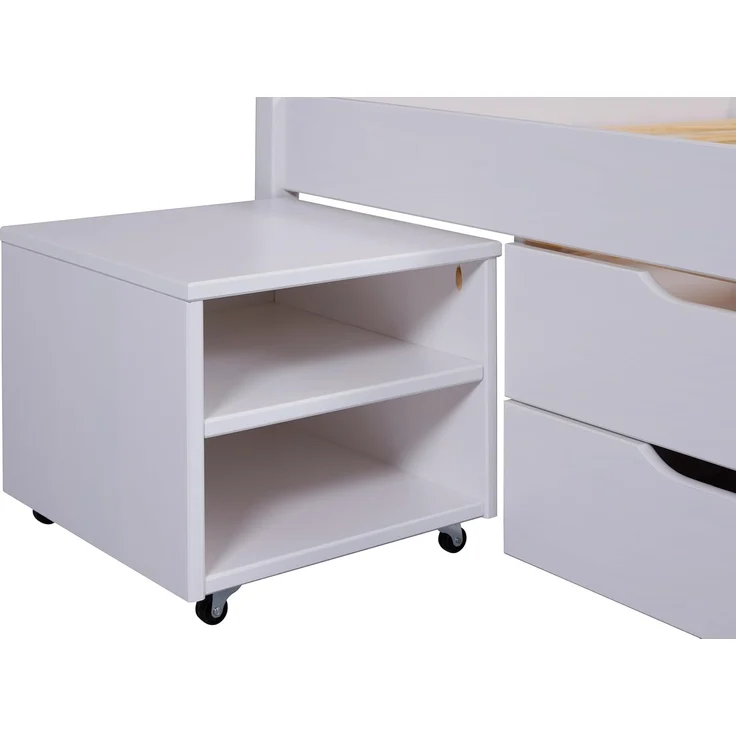 Inter Link - Bett mit Schubladen - Doppelbett 140x200 cm – Kojenbett mit Stauraum – Kiefer massivholz – 2 Schubladen und 1 Schubkasten – Inkl Lattenrost – Weiß lackiert – Efetivo 140x200 cm – Bild 8