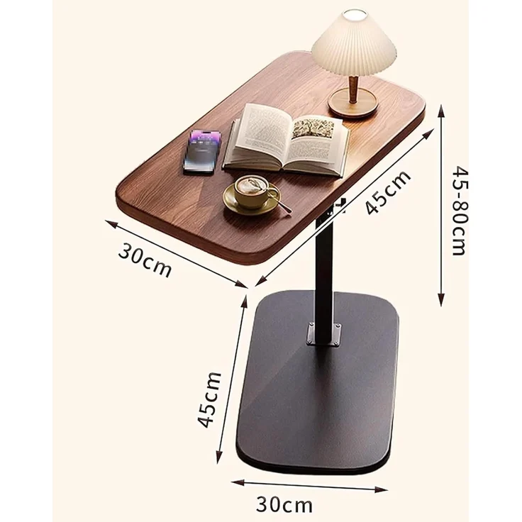 Beistelltisch Holz C Form Höhenverstellbar Mobiler Kaffeetisch Walnussfarbe – Bild 2
