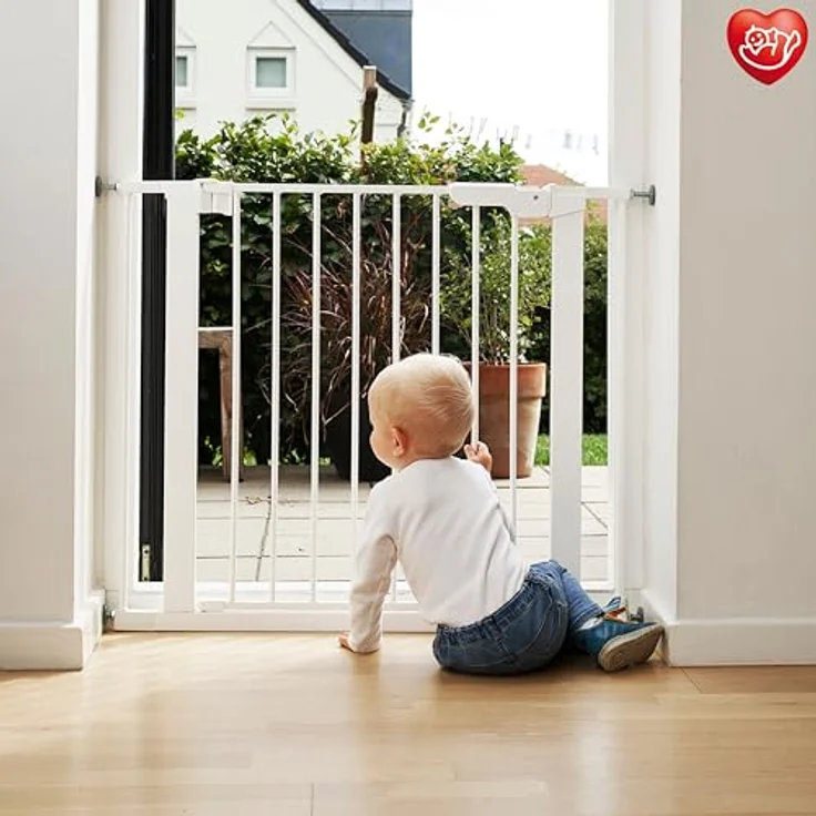 BabyDan Premier, extra breites Treppenschutzgitter mit Druckbefestigung, deckt Öffnungen zwischen 126-132,2 cm ab, Babygitter/Sicherheitsgitter, Metall, weiß, Made in Denmark - – Bild 9