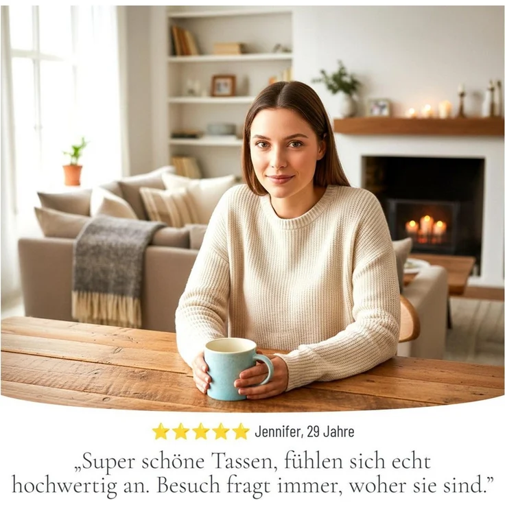 PURE LIVING INTERIOR DESIGN Geschirr-Set Ibiza Becher, 6er-Set, 350 ml, Türkis, Steingut (6-tlg), 6 Personen, Steingut – Bild 4