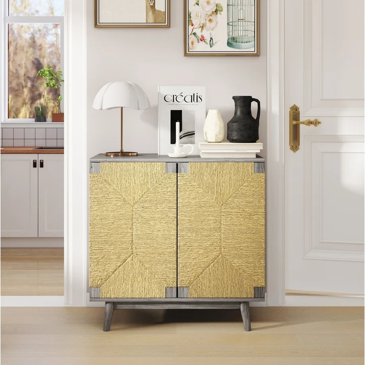 DESVIAE Sideboard Grau aus Holzwerkstoff – 79x78x39,5 cm – Papierseil-Geflecht, verstellbarer Fachboden – Bild 4