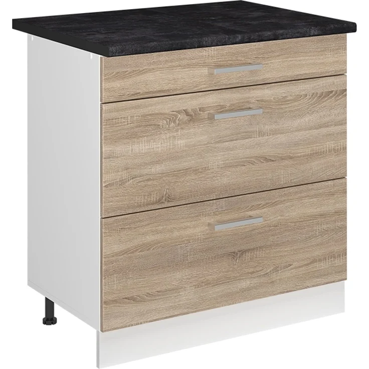 Küchenunterschrank R-Line Sonoma/Weiß 80 cm mit 3 Schubladen Arbeitsplatte Anthrazit Vicco – Bild 1