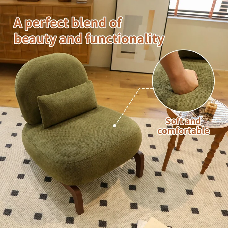 LVHOM Sessel Velvet Glamour mit Holzgestell, Loungesessel mit Kissen, Polstersessel für Wohnzimmer & Schlafzimmer, Skandi-Design, Grün – Bild 7